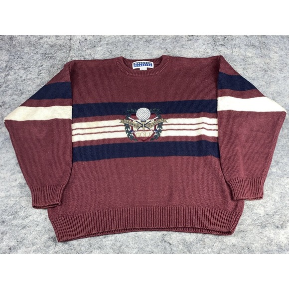 Vtg Harbour Classics Men's L Burgundy Golf Crew Neck Pull Over Grandpa Sweater - Picture 2 of 7